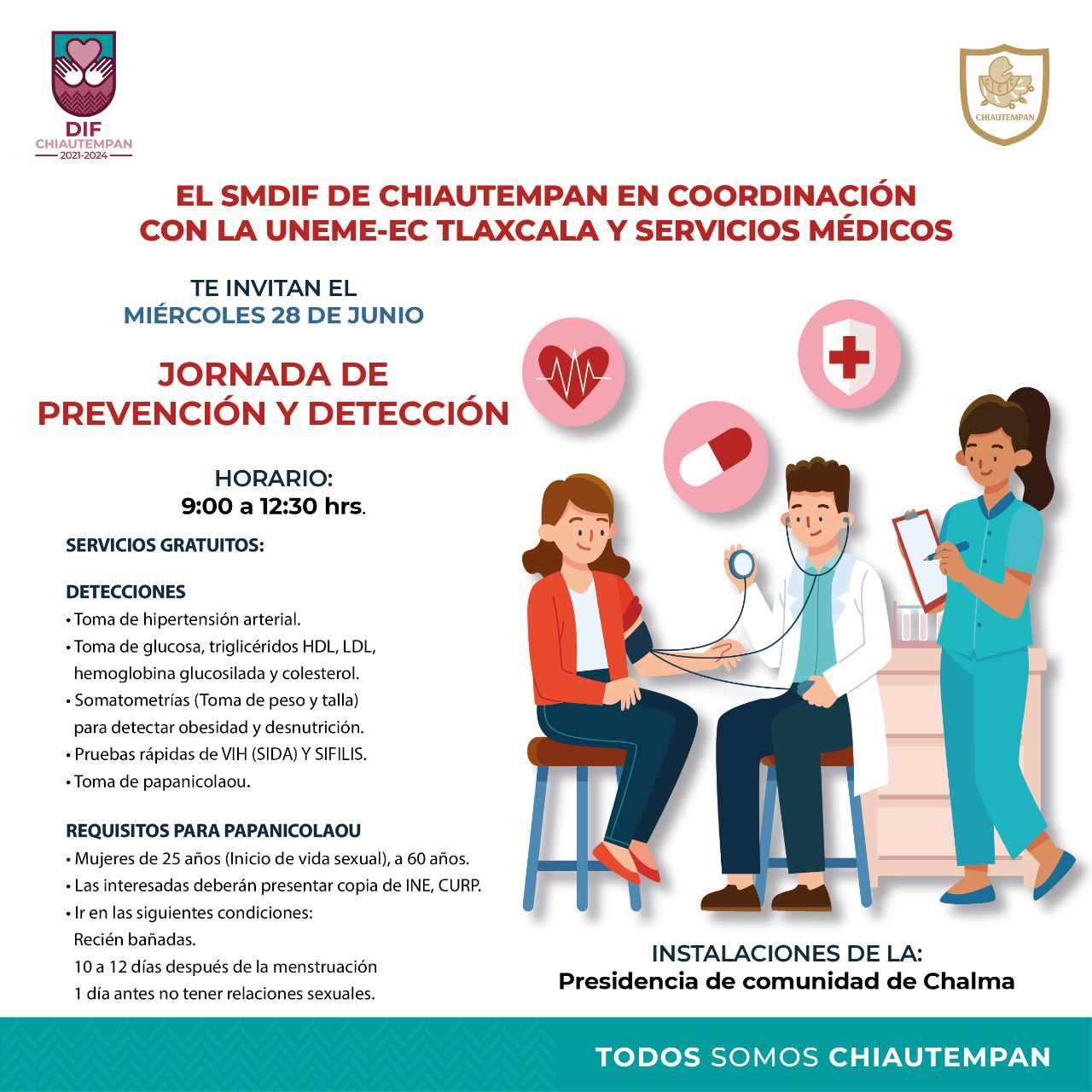 Invita Ayuntamiento de Chiautempan a Jornada de Prevención y Detección gratuita